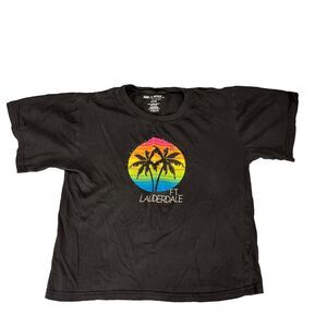 Surf Style Shirt Boys 14/16 Black Ft Lauderdale Palm Tree Sunset Graphic Tee Cot